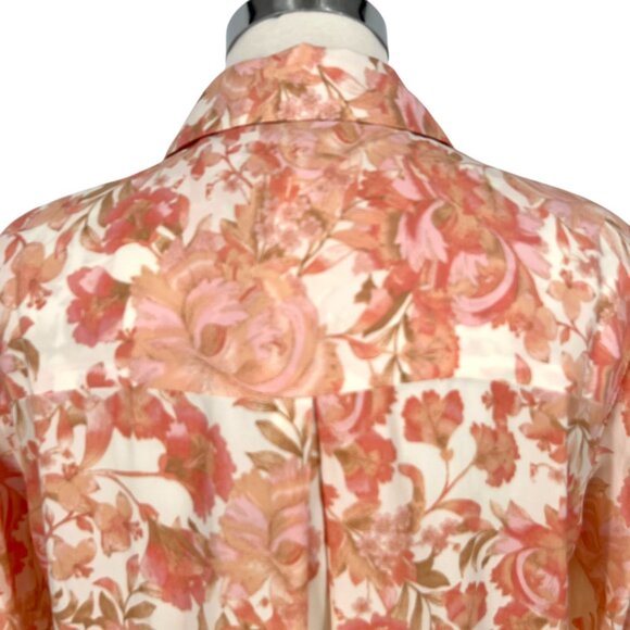Rose + Olive Floral Button-Up Blouse Cream Pink Size Medium NWT - Picture 6 of 12